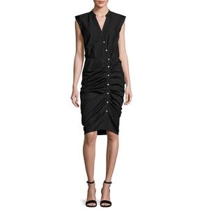 Veronica Beard Sleeveless Ruched Poplin Shirtdress